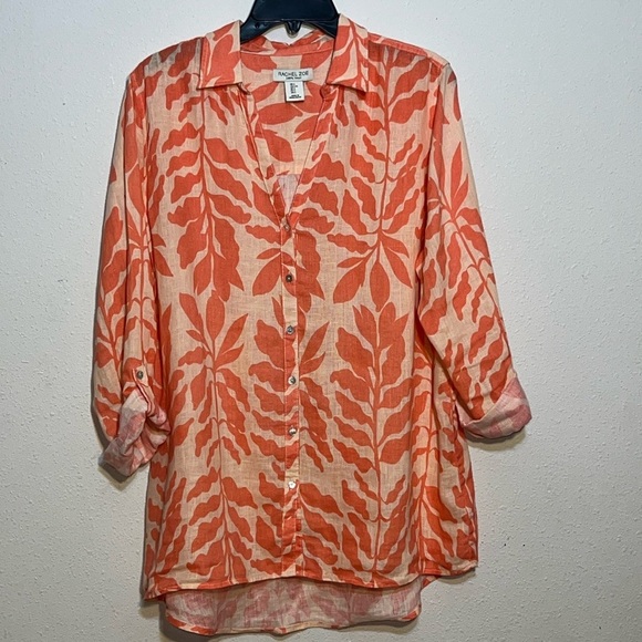 Rachel Zoe Womens 100 % Linen Button Up Blouse Size Large Vacation Travel Large - Picture 1 of 10